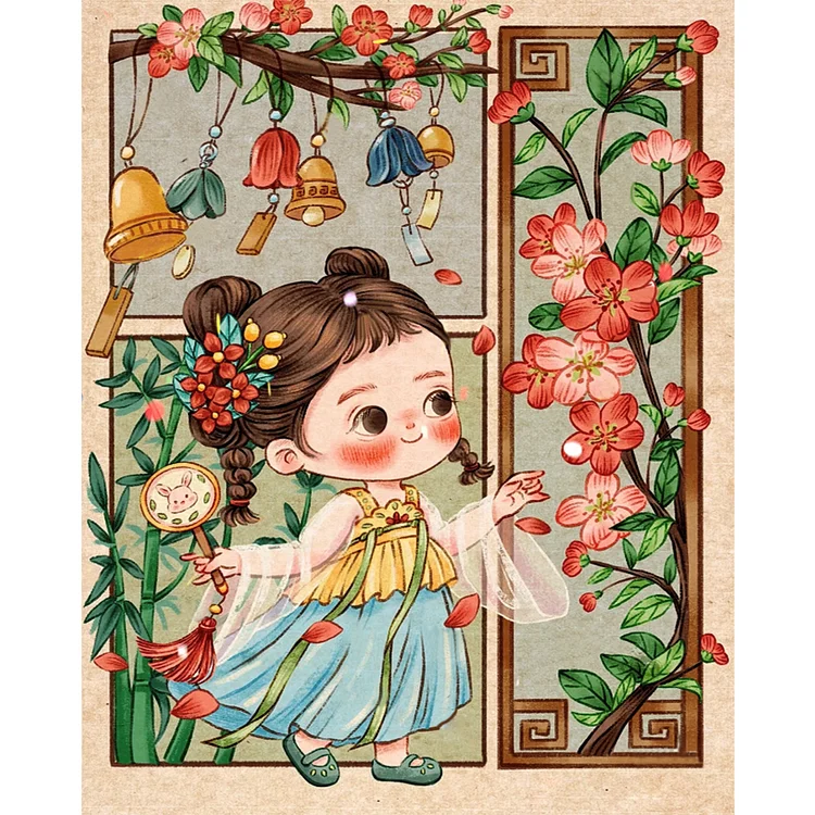 Antique Cherry Blossom Little Girl - Printed Cross Stitch 11CT 40*50CM
