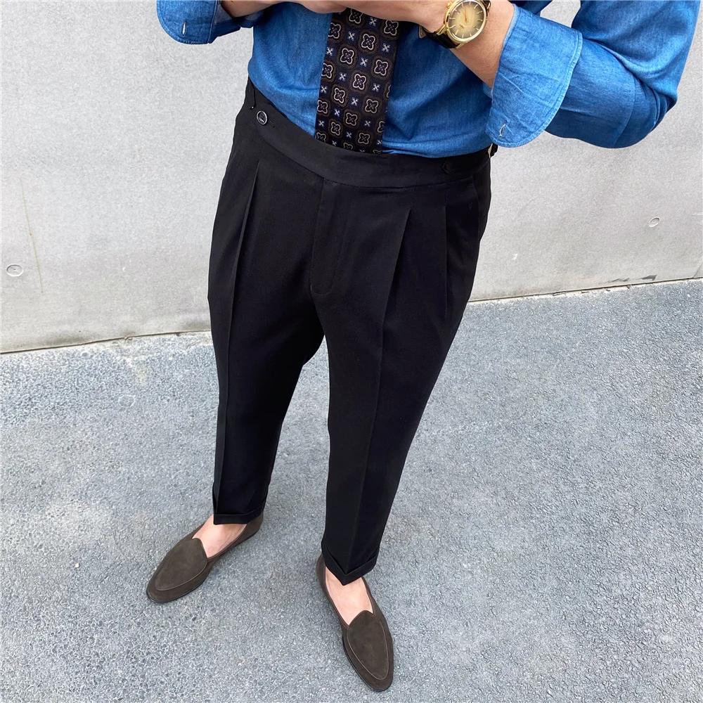 Drawato Italian Men Trousers Hombre Dress Ankle Pant British High-waist Pant Men Social Pant Traje Hombre Formal Dress Pants Men