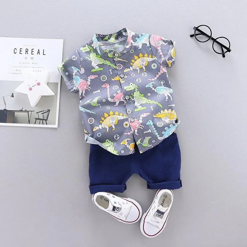 Baby Boy Clothes New Summer Dinosaur Printed Shirt + Solid Shorts 2 PCS Children Clothes Set Suits Kids Clothes 1 2 3 4 Years