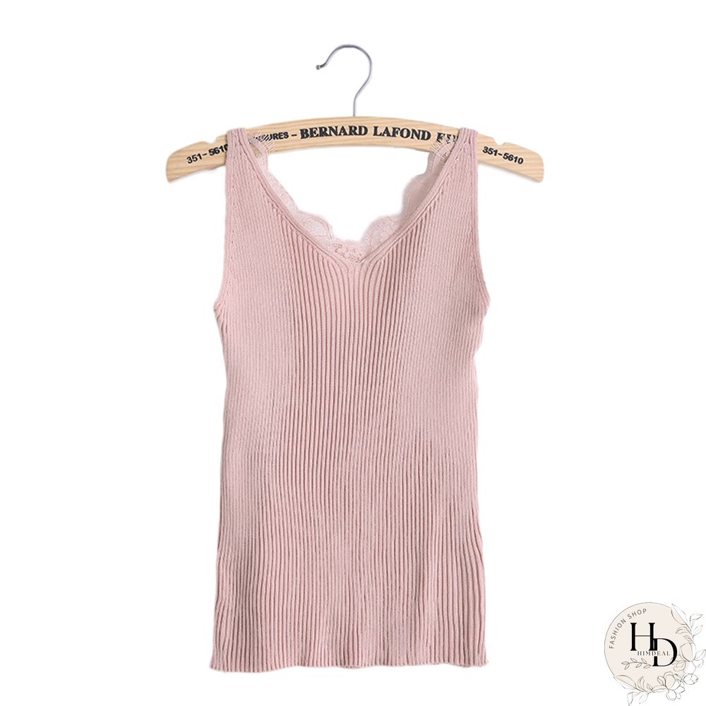 Sexy Women Plain Camisole Lace Splicing Double V Neck Vest Slim Sling Tank Tops