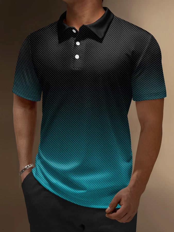 Men's Vintage Gradient Lapel Casual Golf Polo Shirt