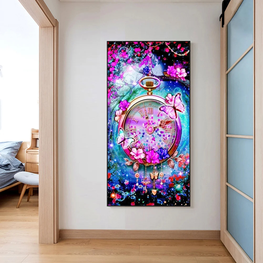Diamond Painting - Full Round Drill - Clock Flowers(40*80cm)