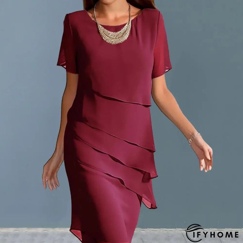Elegant Plain Crew Neck Half Sleeve Formal Midi Dress | IFYHOME