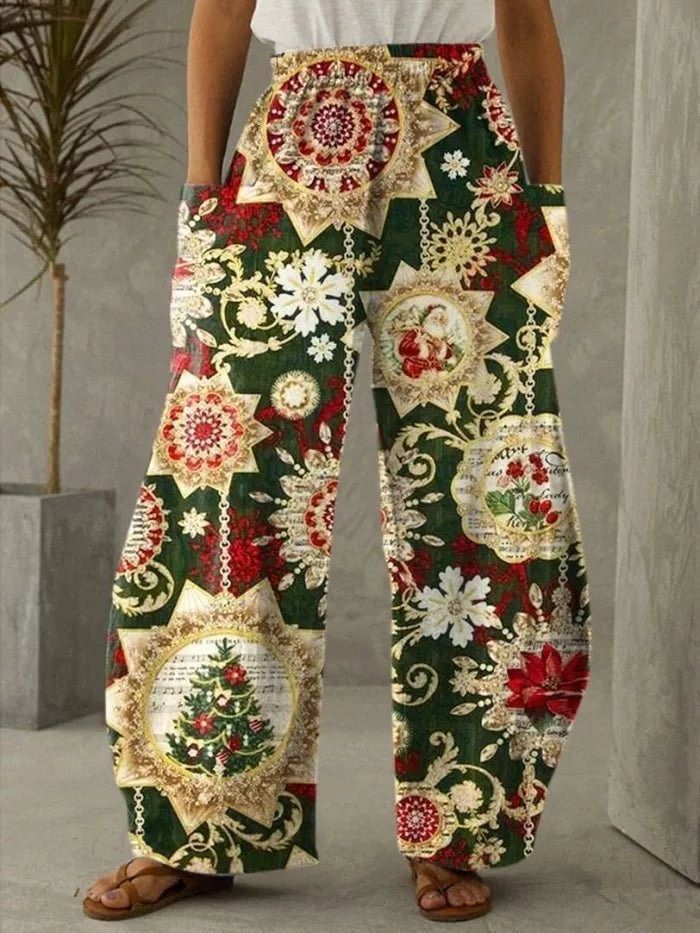 Christmas Color Print Vintage Casual Loose Pants