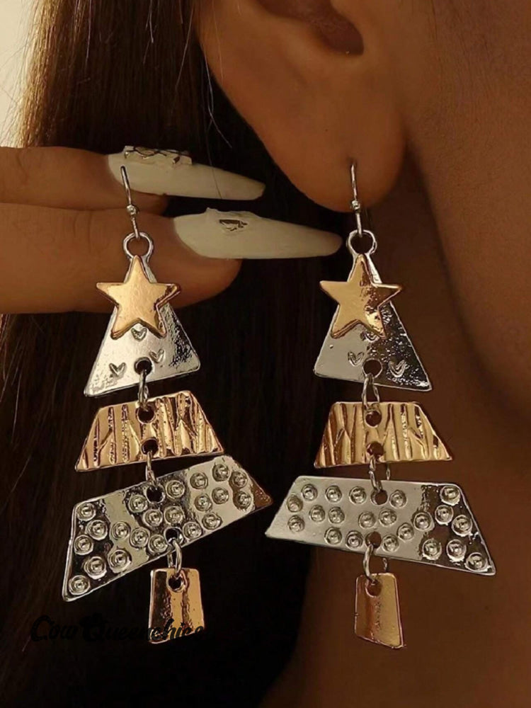 Women’s Party Carnival Metal Christmas Tree Long Earrings Gold / One