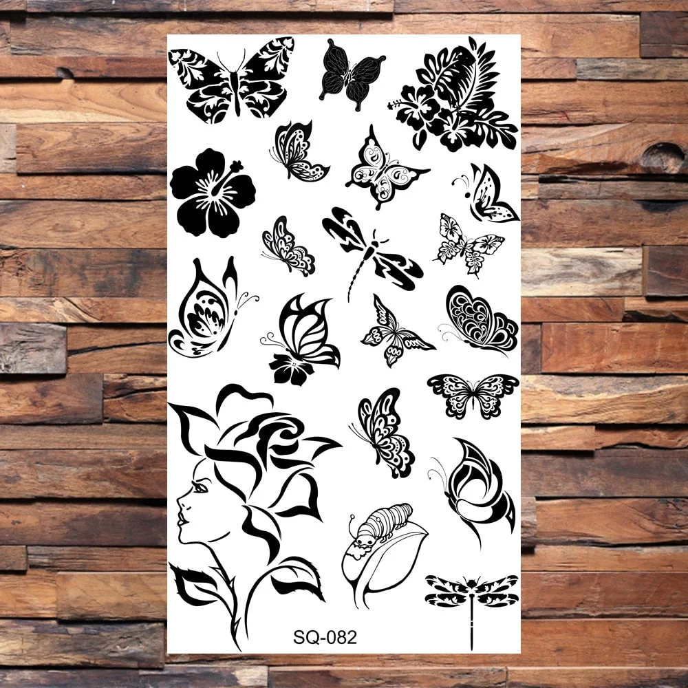 Black Butterfly Temporary Tattoos For Women Girls Realistic Eye Halloween Crown Fake Tattoo Sticker Sexy Body Arm Tatoos DIY