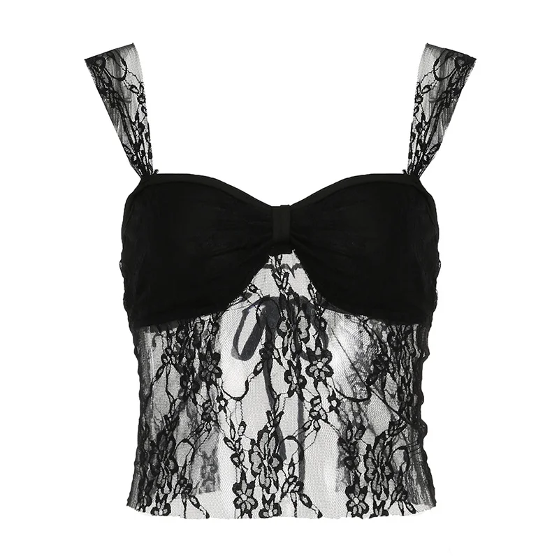 Ueong Sweetheart Spice Girl Waist Showing Skinny Back Strap Lace Vest Short Top Suspender Girl