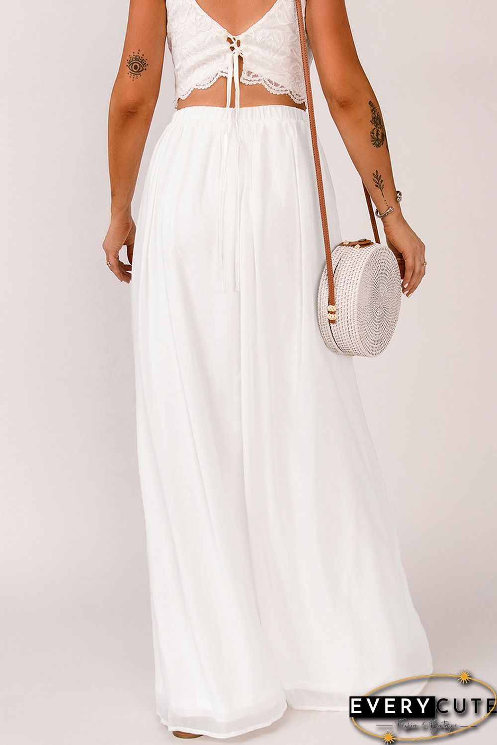 White High Waist Maxi Skirt with Split