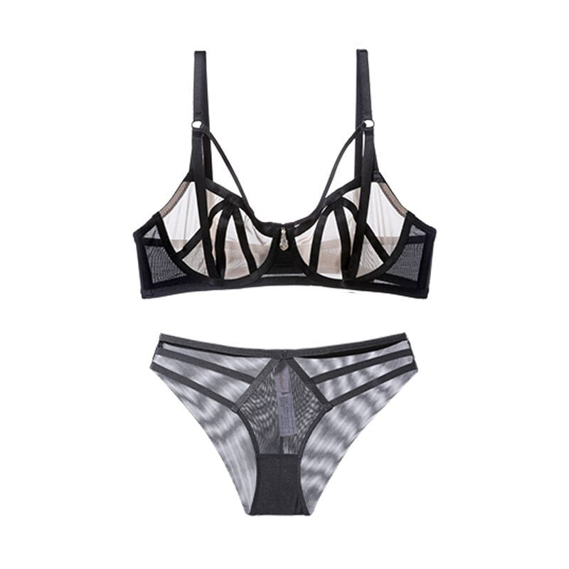 CINOON Fashion Bandage Bra Set Lingerie Push Up Brassiere Lace Transparent Underwear Set Sexy Ultra-thin Cup For Women underwear