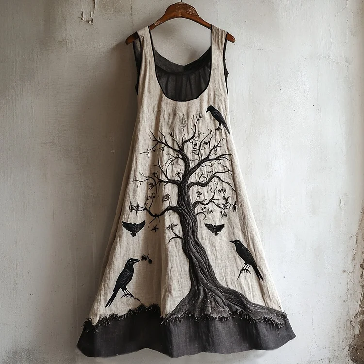 Viking Raven Life Of Tree Linen Tank Maxi Dress