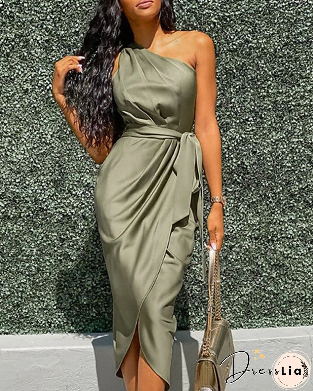 Women's Wrap Dress Midi Dress Sleeveless Solid Color Spring & Summer Hot Sexy Army Green S M L XL