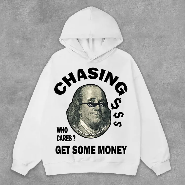 Vintage Chasing Money Graphic Print Side Pockets Hoodie SOPULA