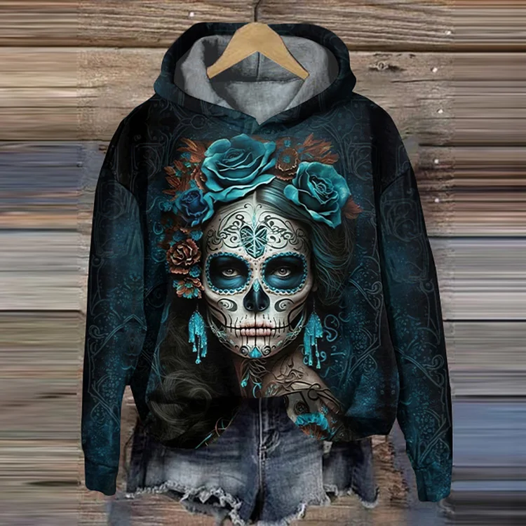 Day Of The Dead Printed Long Sleeve Hoodie