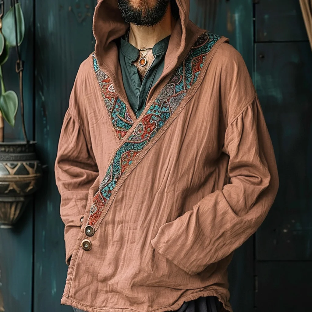 Men's Linen Ethnic Hoodie Jacket-inspireuse