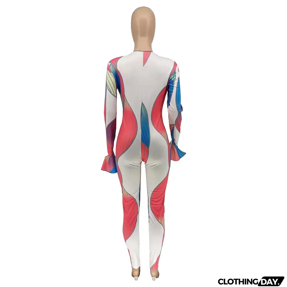 Women Fashion Print Cutout Sexy Jumpsuit