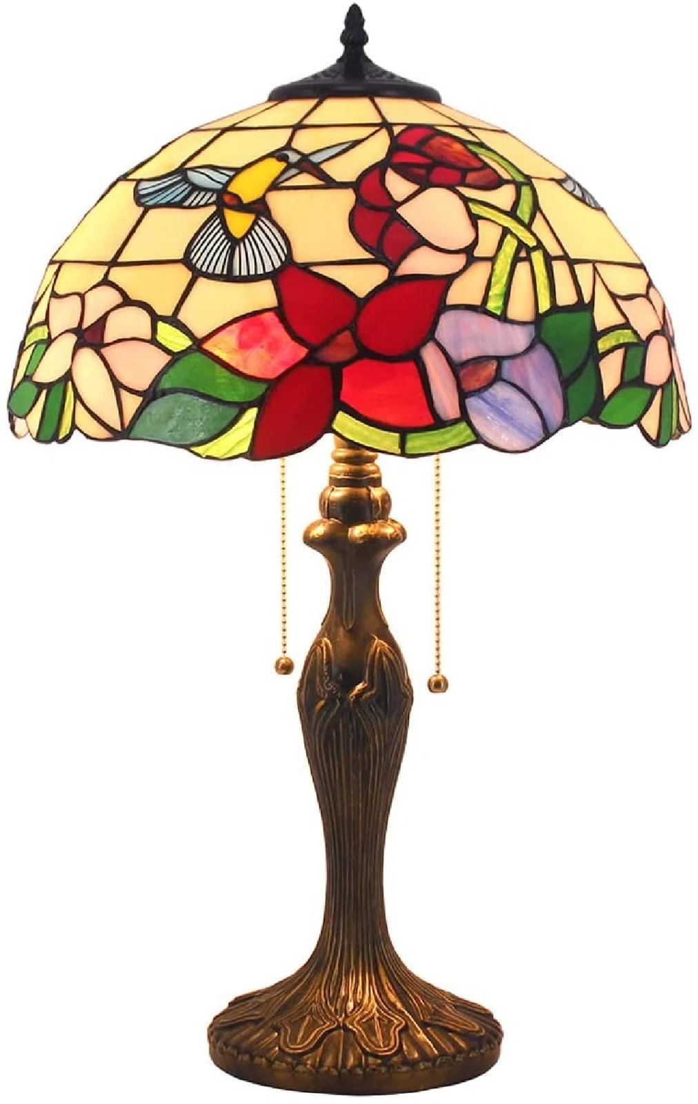 Tiffany Lamp Table Stained Glass Hummingbird Style Shade Metal Base 24"Tall Large Luxurious Bedside Desk Reading Light Friend Kid Living Room Bedroom Lover Memory Sympathy Country Farmhouse