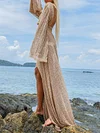 Spangle Backless Flared Sleeves Maxi Dresses