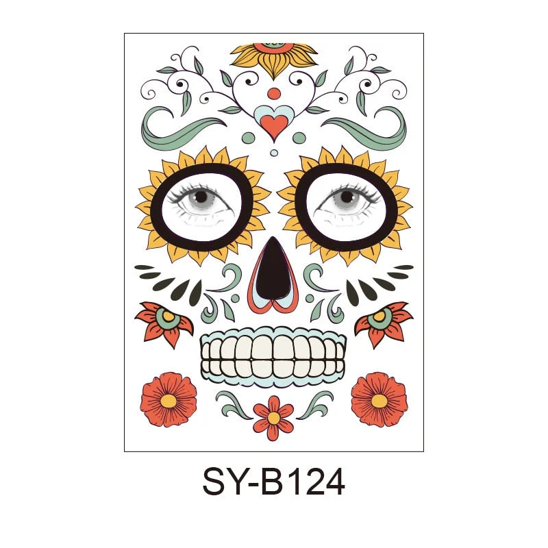 Facial Makeup Sticker Special Waterproof Face Tattoo Day Of The Dead Skull Face Dress Up Halloween Temporary Tattoo Stickers