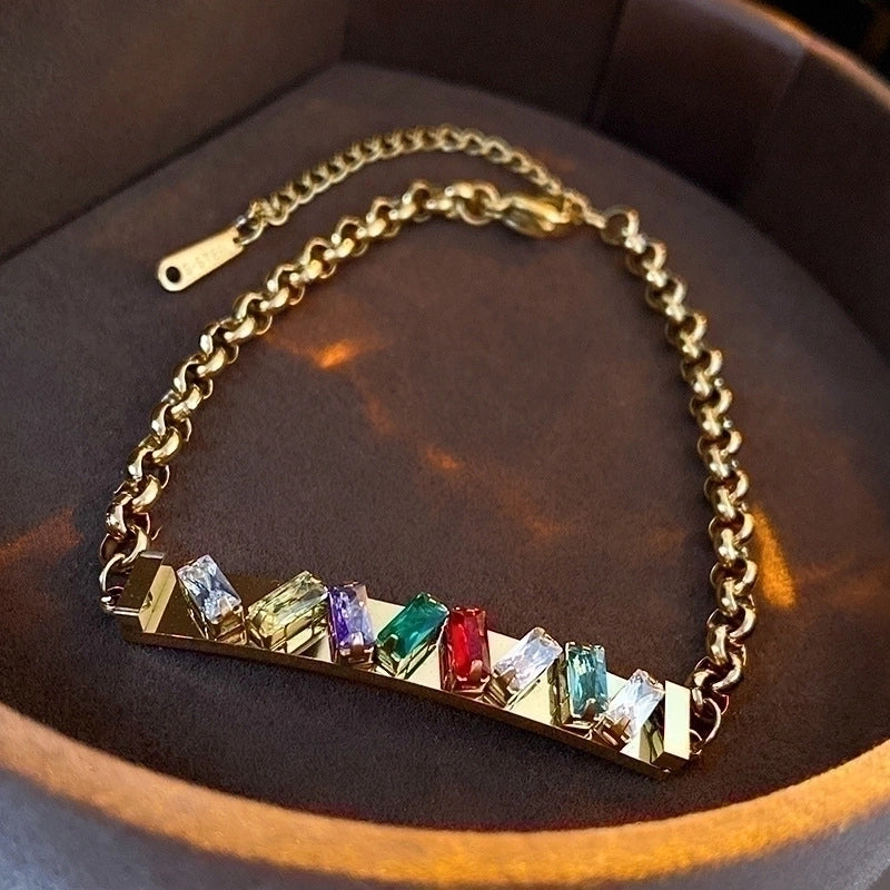 Sweet Colorful Rectangle Copper Inlay Zircon Bracelets