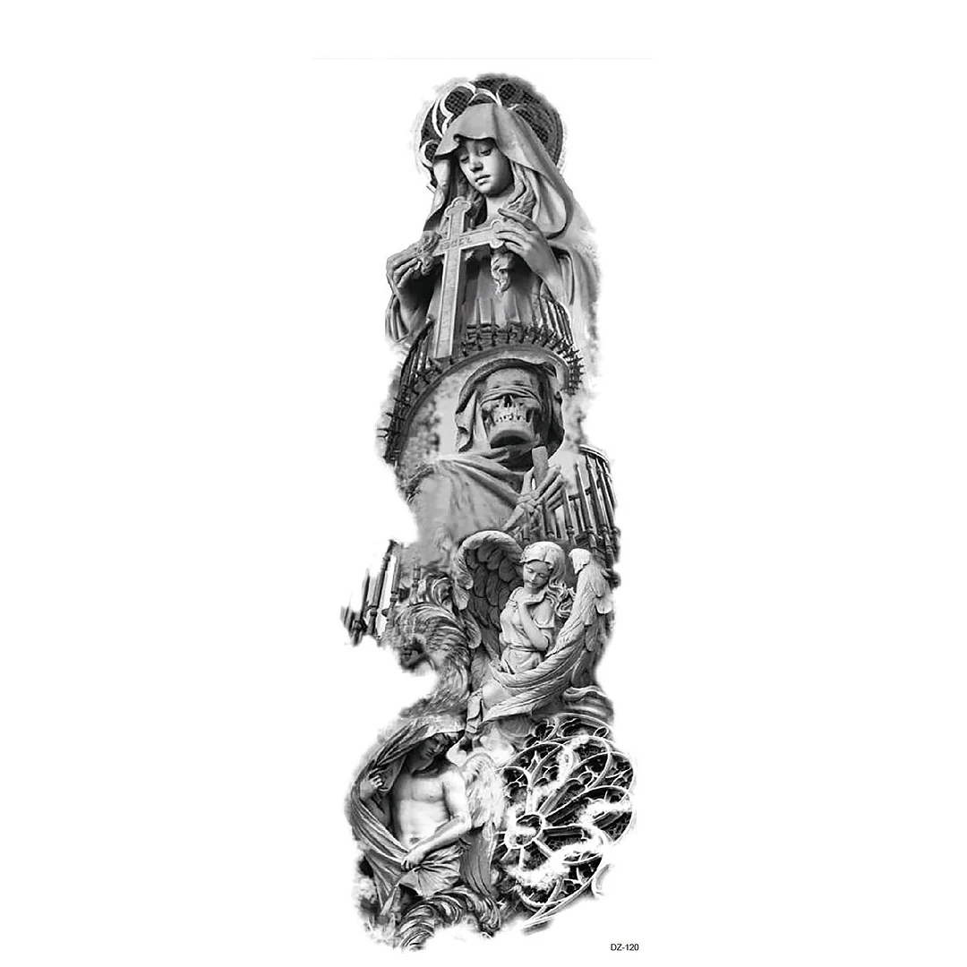 Large Arm Sleeve Tattoo Lion Crown King Rose Waterproof Temporary Tatoo Sticker Full Skull Totem Tatto