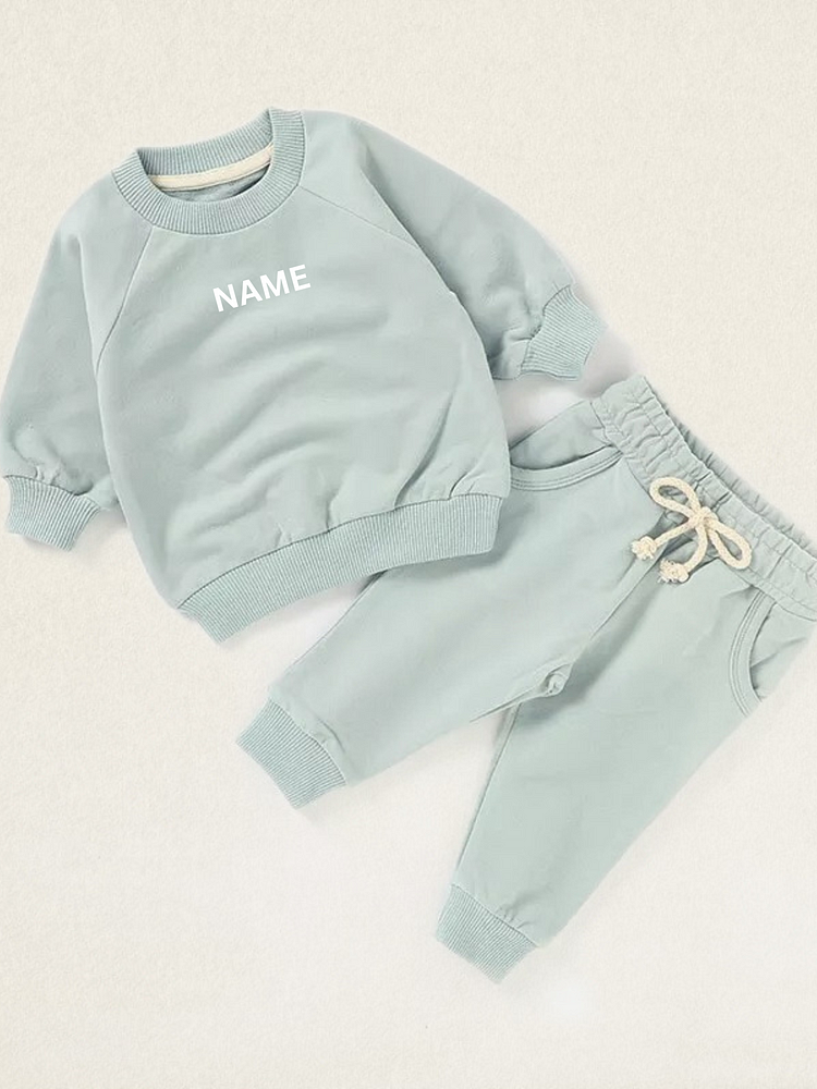 Embroidery Jogger Set- Dusty Blue