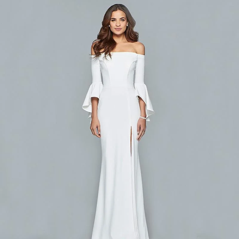 Women's Wedding Dress Off Shoulder Ruffled Sleeves Split Maxi Dress