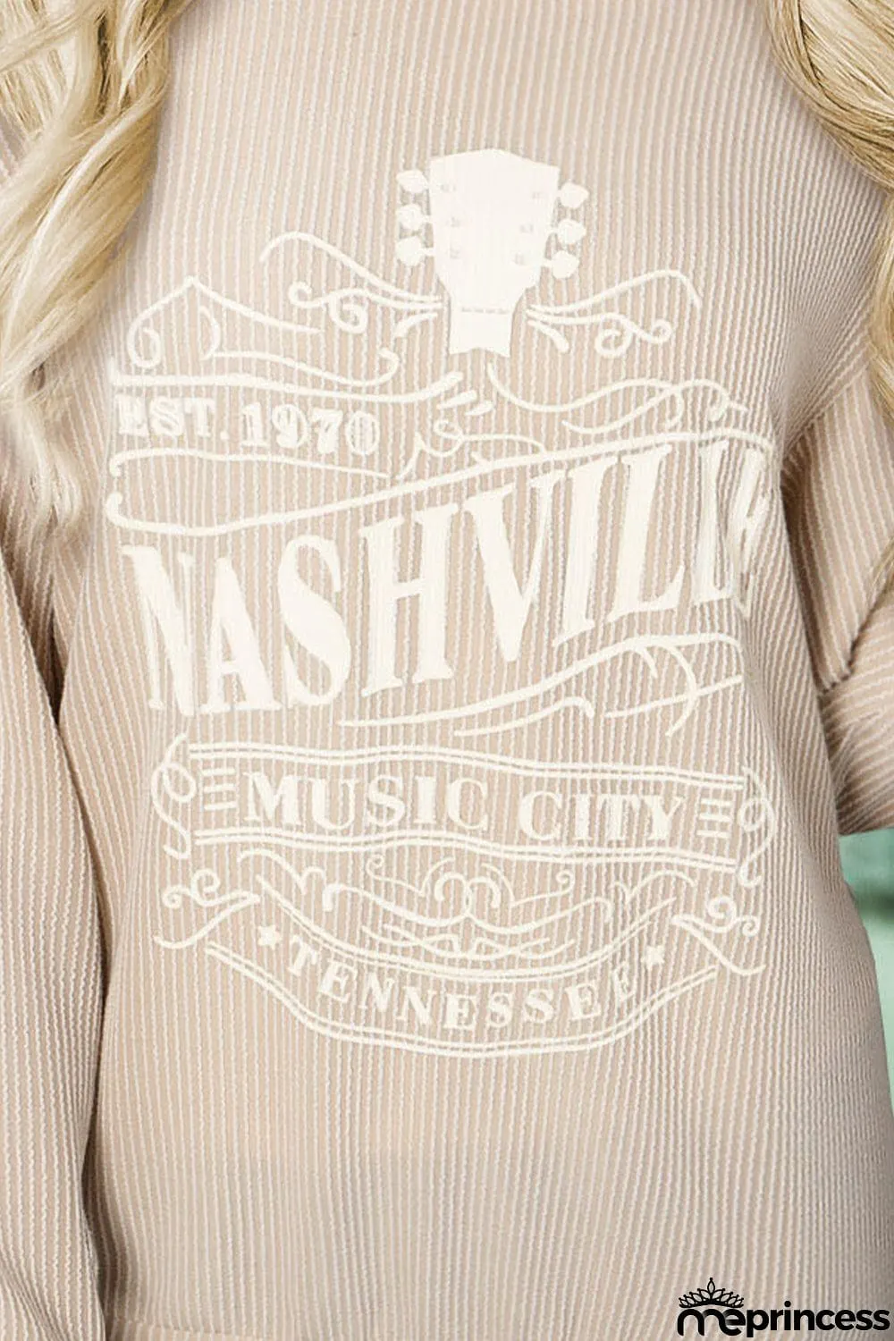 Ribbed Round Neck Long Sleeve Graphic Sweatshirt