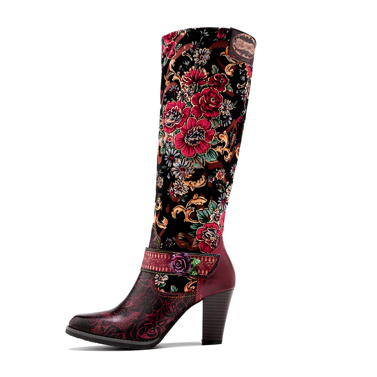 Women'sHandmade Floral Embossed Embroidery Elegant Boots