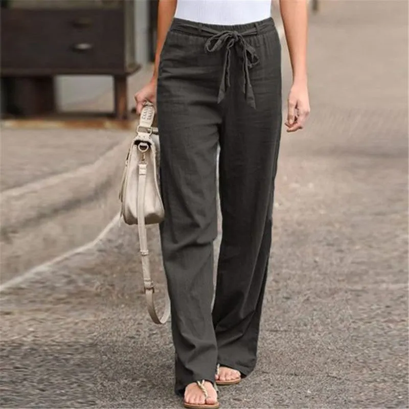 Women's High Waist Lace Up Casual Wide Leg Pants