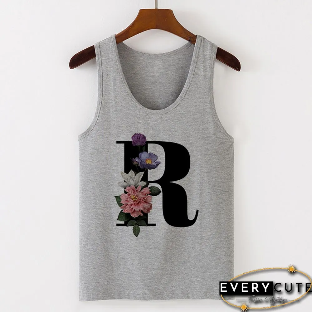 Summer Alphabet Print Camisole Sexy Tank Tops Vest Women Tee Shirt Sleeveless Gray Female