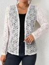 Long Sleeve Semi-Sheer Knitted Solid Color Cardigan - Elegant See-Through Open Front Top with Micro Elasticity and Regular Length - Perfect for Spring and Summer Womens Clothing