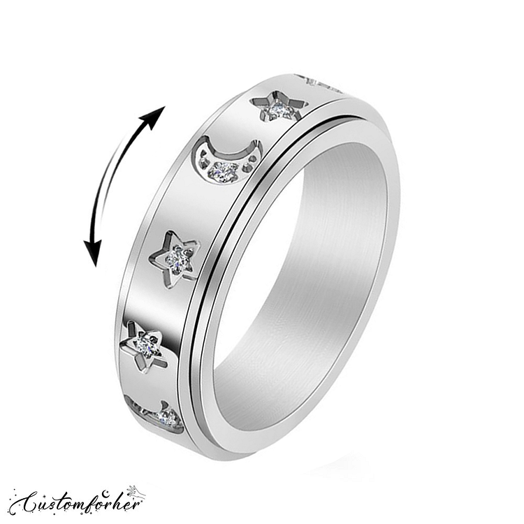 Creative Star Moon Stainless Steel Turnable Ring