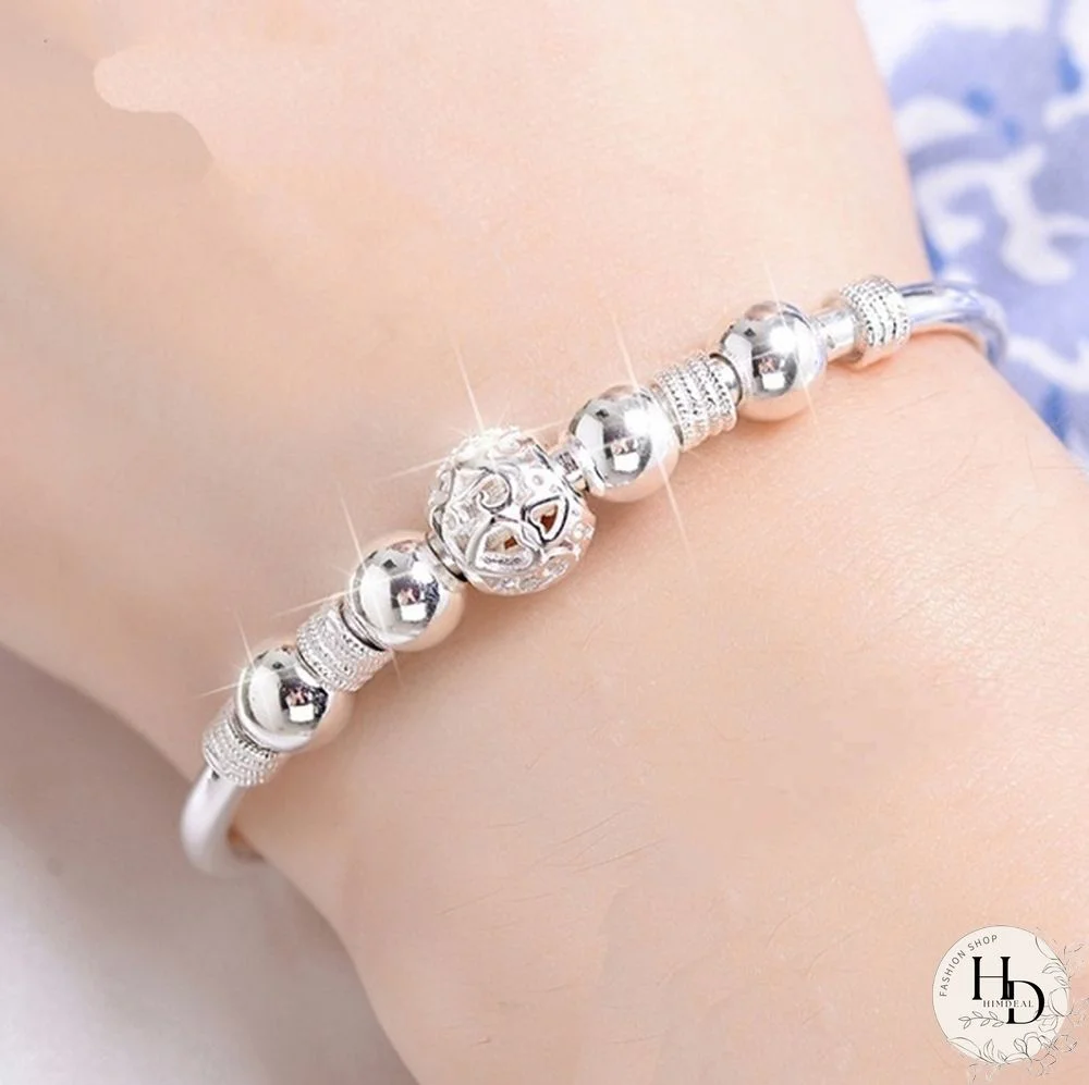 Women's 925 Sterling Silver Transfer Bead Bracelet Fashion Jewelry (Size: A, B, C)