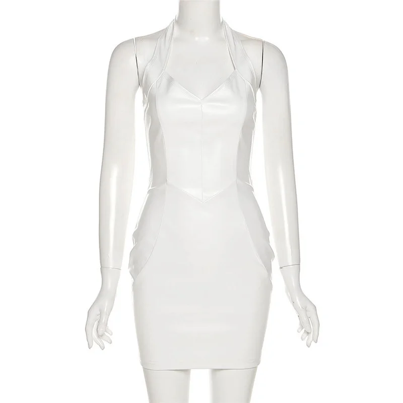 Autumn Hang Neck Halter Slim Mini Dress  V-neck Show Figure Street-style Dress Office Commute Elegant Fashion Dress