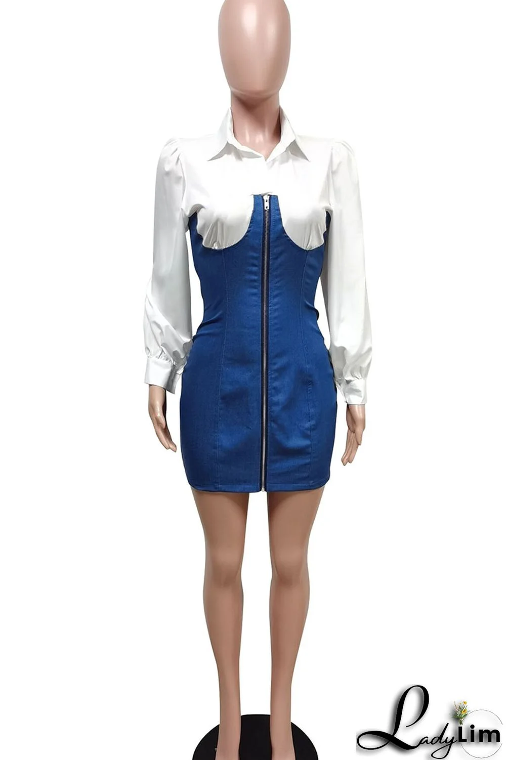 Black Casual Street Solid Patchwork Zipper Turndown Collar Pencil Skirt Dresses