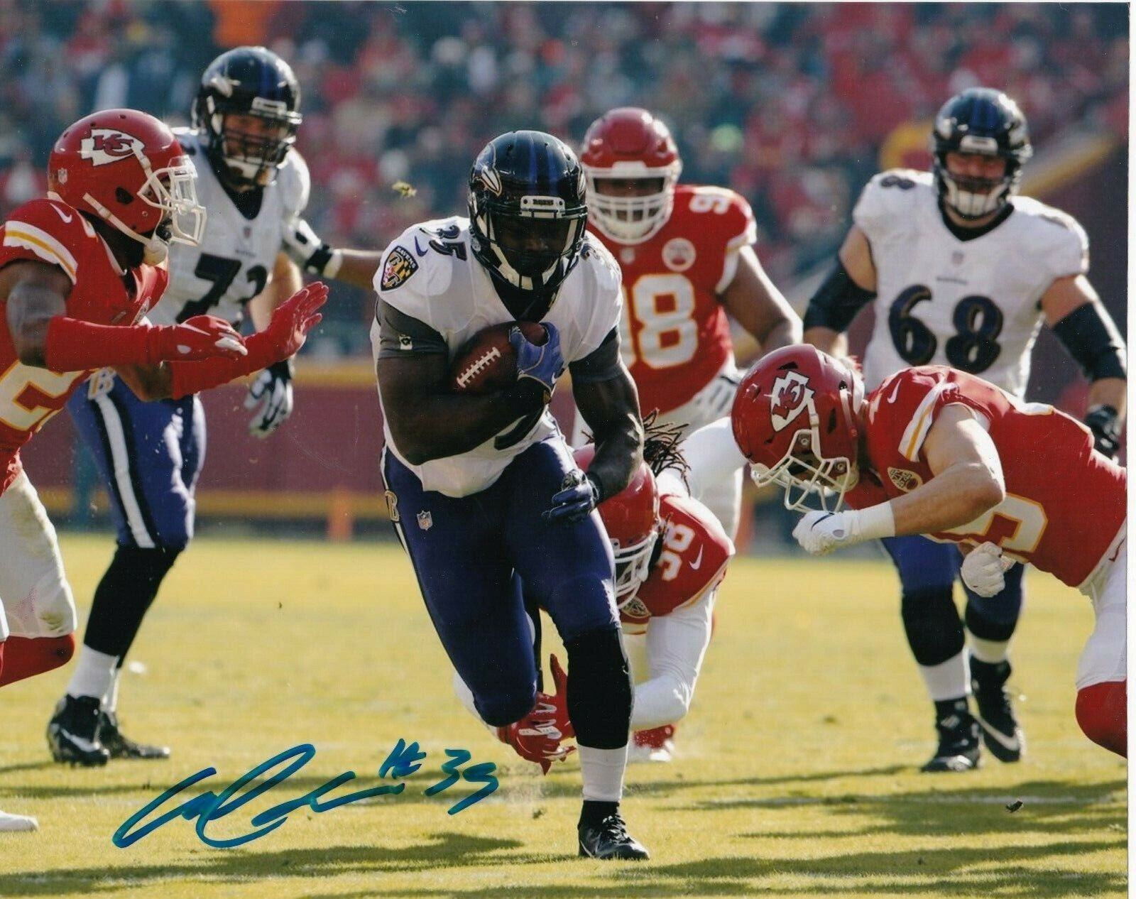 GUS EDWARDS BALTIMORE RAVENS ACTION SIGNED 8X10