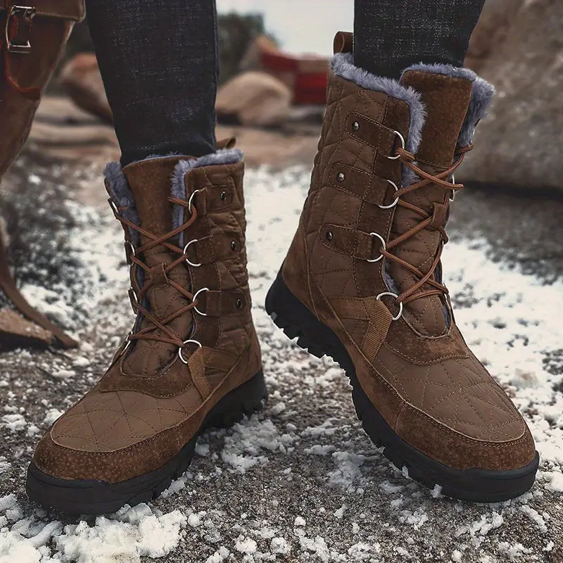 mens mid calf snow boots thermal winter shoes boots casual walking shoes details 3