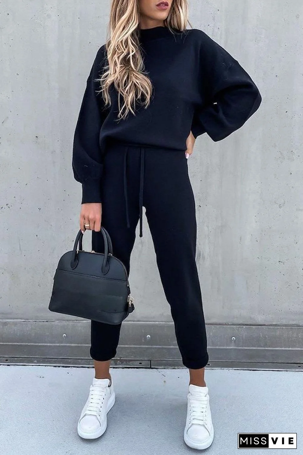 Solid Drawstring Waist Two Pieces Sets