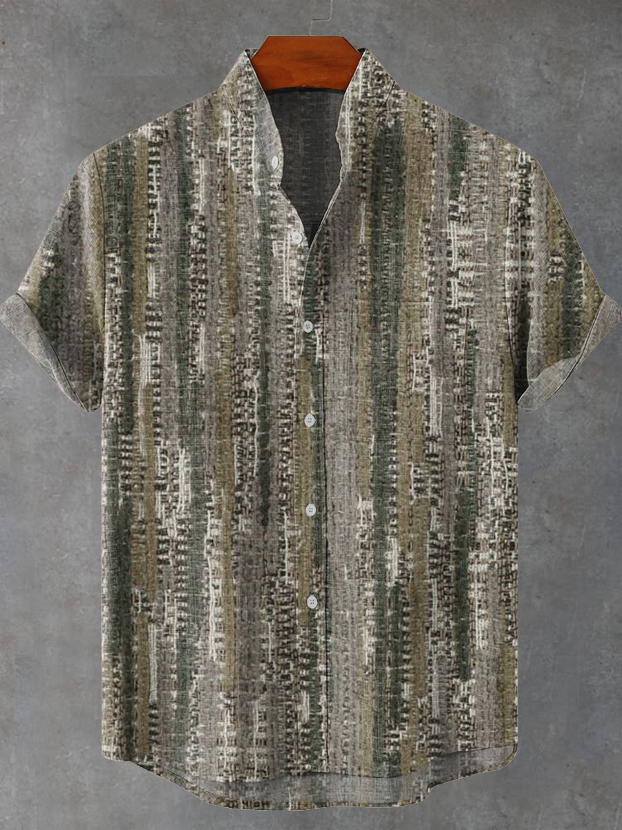 Vintage Abstract Stripe Painting Art Print Casual 100% Cotton Shirt