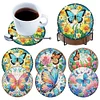 (US Local)6pcs Butterfly DIY Diamond Painting Coasters Kits with Holder for Adult Beginner