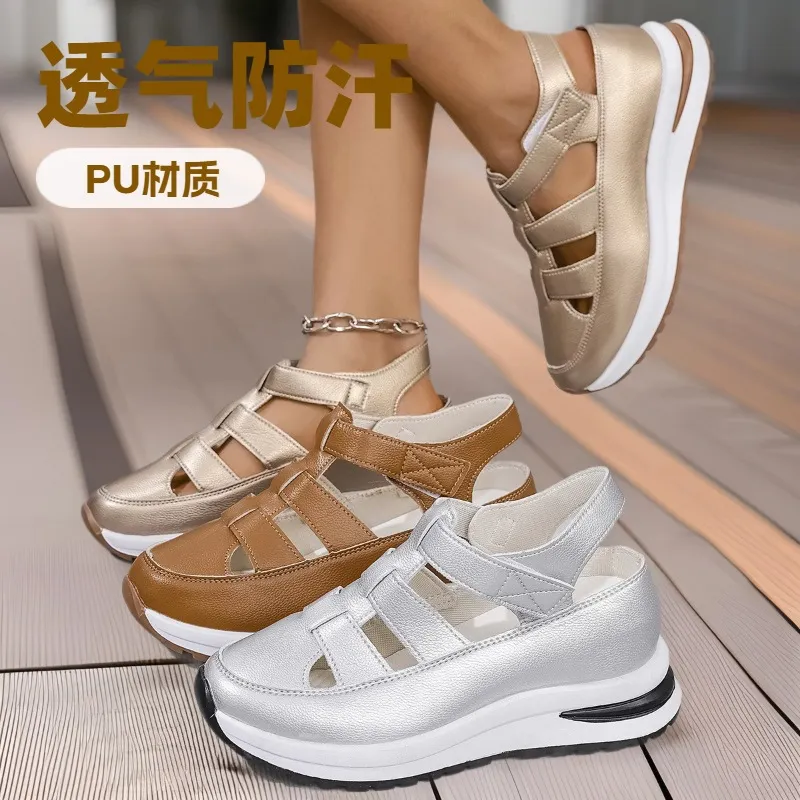 Breakj Breakj New Women's Thick Soles High Sandals Large-Size Hollow Round Head In High Sports Sandals