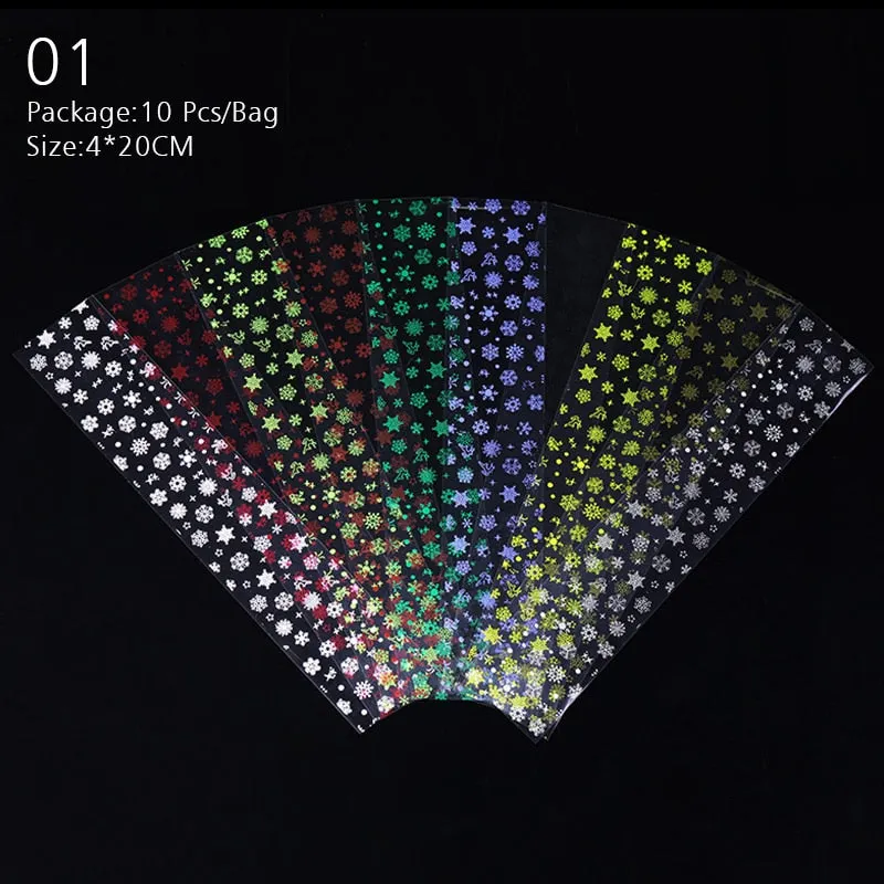 10Pcs/Set Colorful Nail Foil Stickers Mirror iridescent Effect Stickers Nail Art Transfer Foils Manicures Slider Decorations