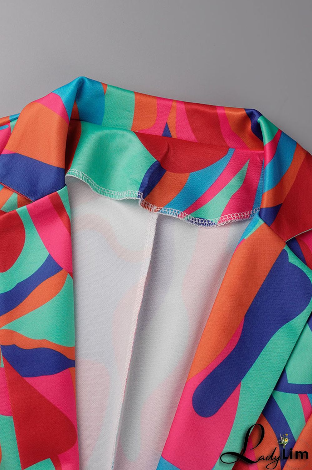 Camel Casual Print Patchwork Buttons Turn-back Collar Long Sleeve Two Pieces