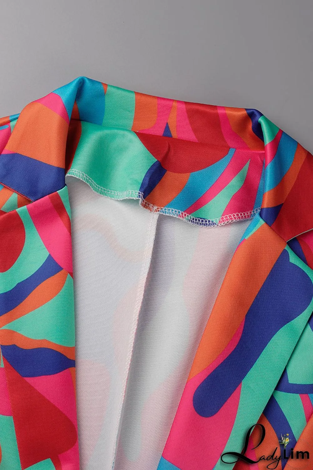 Camel Casual Print Patchwork Buttons Turn-back Collar Long Sleeve Two Pieces