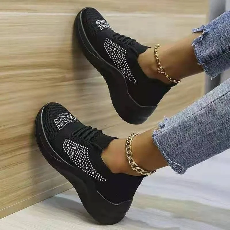 Fashion Women's Summer Autumn Rhinestone Lace-up Breathable Casual Sports Shoes Female Outdoor Platform Shoes Large Size 36-43
