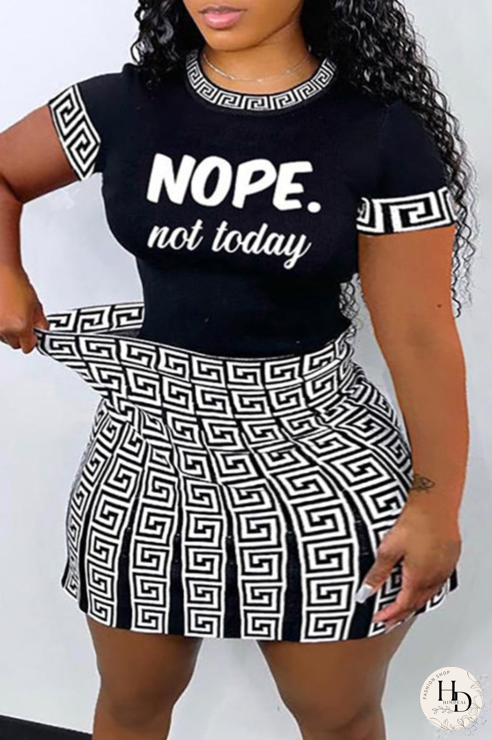 White Fashion Casual Letter Print Patchwork O Neck Plus Size Two Pieces