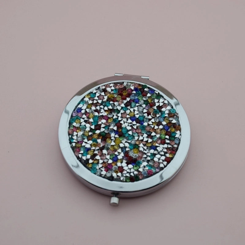 Retro Crystal Stick-on Round Double-sided Portable Mini Mirror