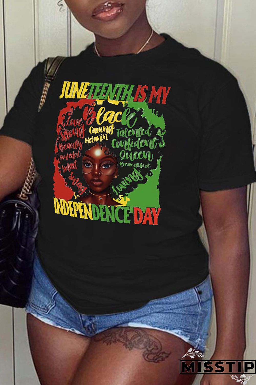 Black Fashion Casual Print Basic O Neck T-Shirts