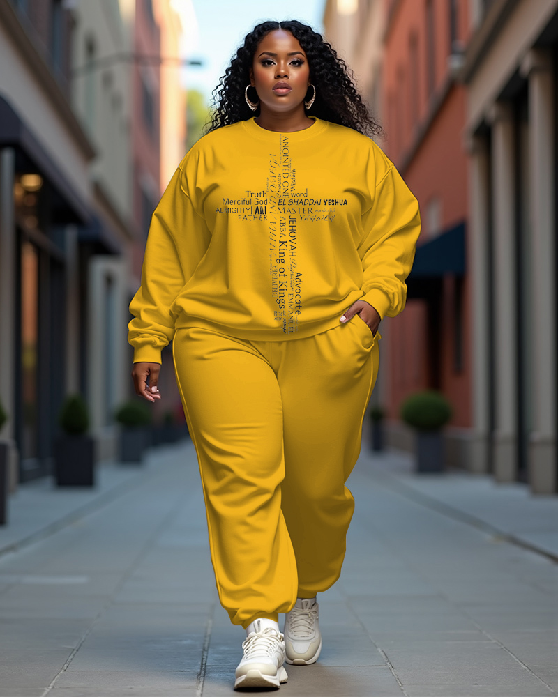 Women's Plus Size Letter Cross Long Sleeve Sweatshirt and  Casual Pants Set