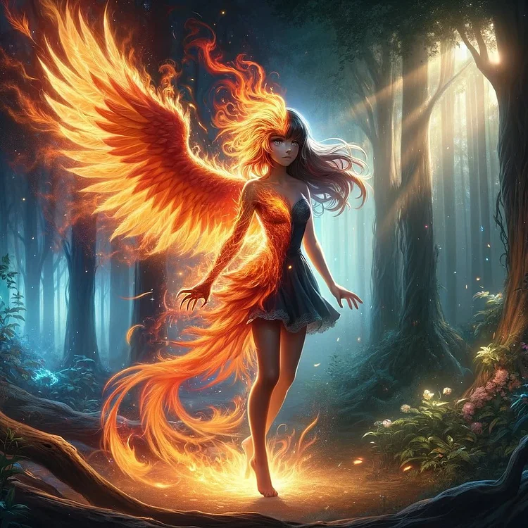 Fire Phoenix Girl 40*40CM Diamond Painting gbfke